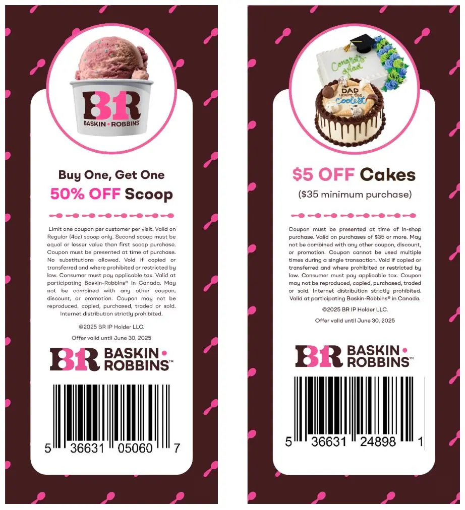 Baskin-Robbins DISCOUNT cone and ice cream cake birthday offer and/or products