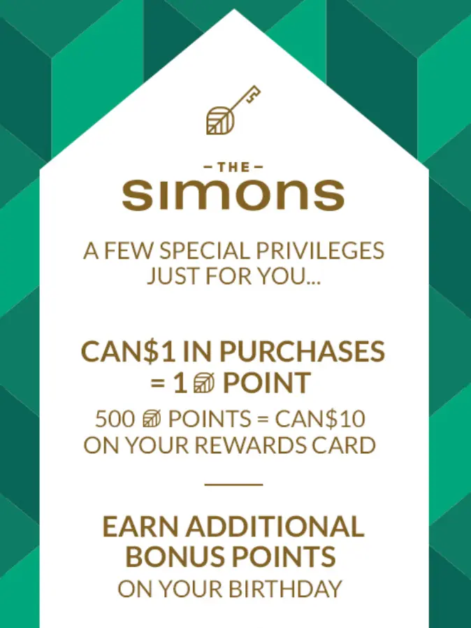Simons REWARD 2x the points birthday offer and/or products